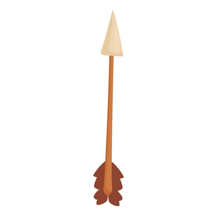Vector flecha de madera apuntando hacia arriba con plumas en fondo blanco