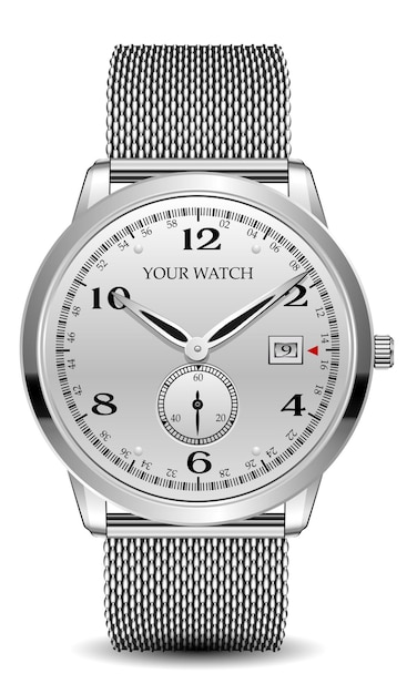 Flecha de número negro de cronógrafo de reloj de pulsera de acero inoxidable realista en vector de lujo de diseño blanco