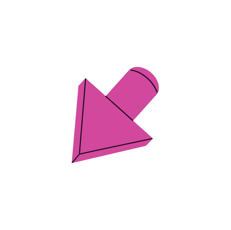 Vector flecha pequeña con color rosa línea en negrita con puntero del cursor signo de la forma de movimiento símbolo que muestra el camino de la ruta forma geométrica que señala la dirección ilustración vectorial aislada plana en fondo blanco