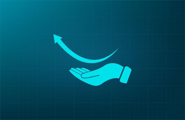 La flecha en el puntero de la mano símbolo ilustración vectorial en fondo azul Eps 10