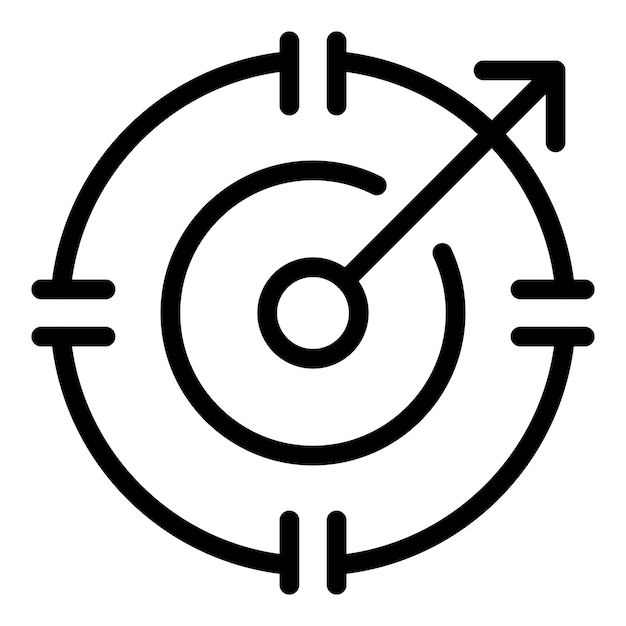 Flecha que apunta al centro del estilo de contorno del icono objetivo