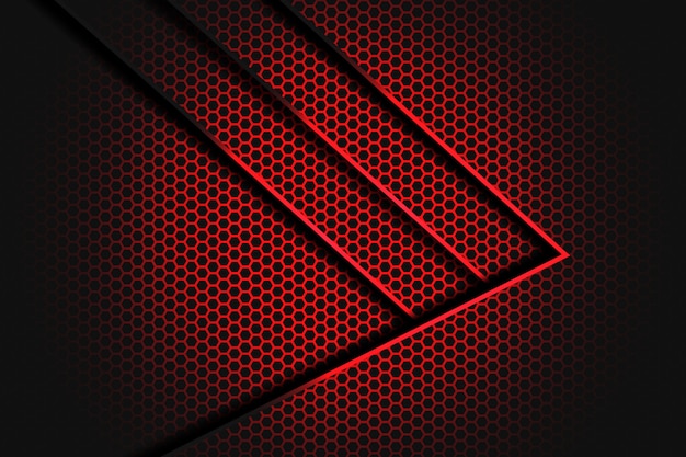 Flecha roja abstracta con contraste de línea en diseño de malla hexagonal oscura de lujo moderno futurista