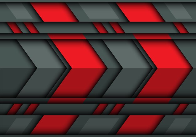 Flecha roja abstracta en el metal gris 3D futurista.