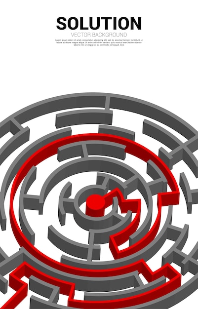 Vector flecha con ruta de acceso al centro del laberinto. concepto de negocio para la resolución de problemas y la estrategia de solución.