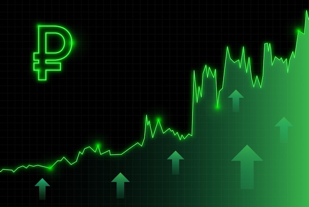 Flecha de subida verde del rublo ruso de la economía Ilustración vectorial