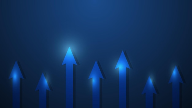 flecha de tendencia alcista sobre fondo azul con concepto de crecimiento empresarial de espacio de copia