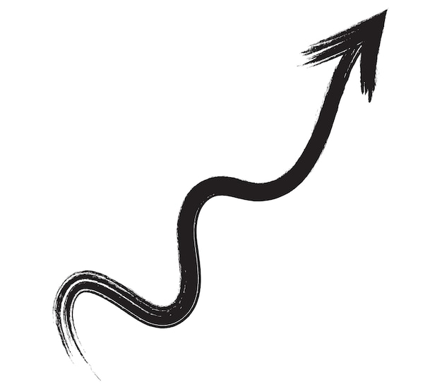 Flecha de trazo de pincel dibujado mano negra aislada en blanco. ilustración de vectpr eps10