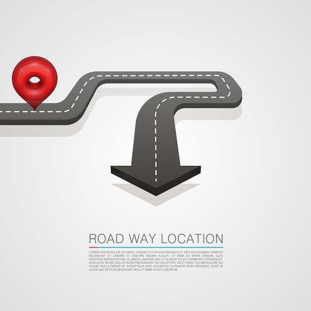Flecha de ubicación de la carretera sobre el fondo blanco. ilustración vectorial