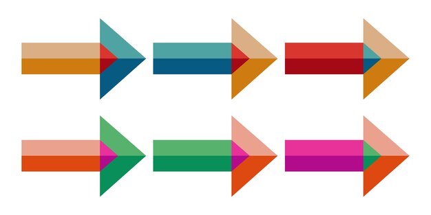 Flecha de varios colores símbolo puntero de dirección aislado en fondo blanco para el diseño de fondo