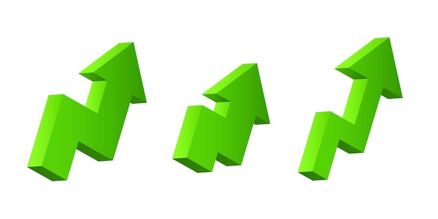 Flecha verde 3d Conjunto de flechas isométricas vectoriales aisladas sobre fondo blanco