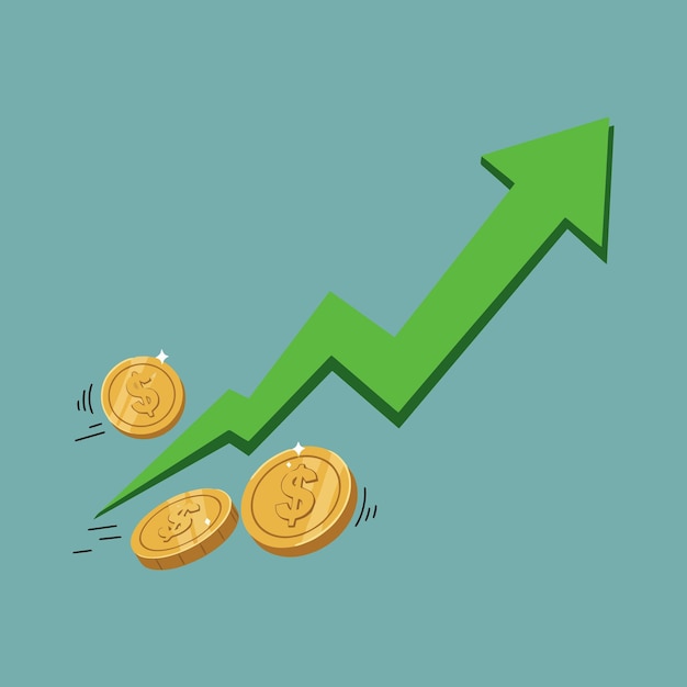 Flecha verde ascendente con monedas de oro Gráfico de crecimiento financiero