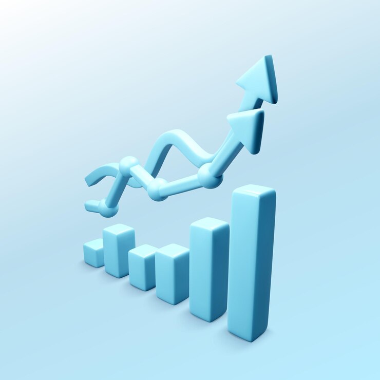Vector flechas 3d azules con gráfico flecha subir infografía empresarial y éxito ilustración vectorial