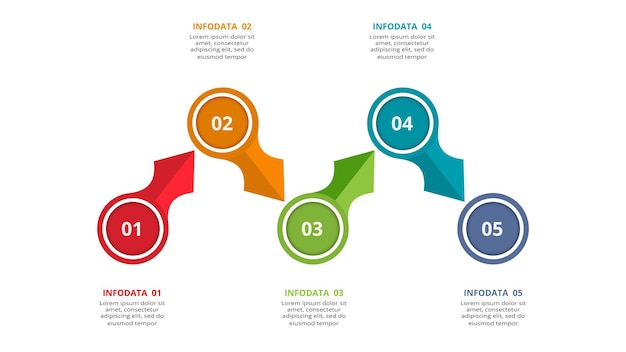 Flechas abstractas del diagrama gráfico con 5 pasos opciones partes o procesos plantilla de negocio vectorial para presentación