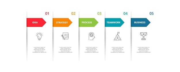 Flechas abstractas del diagrama gráfico con 5 pasos opciones partes o procesos Plantilla de negocio vectorial para presentación