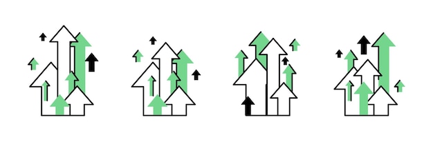 Flechas hacia arriba Un conjunto con un gran número de objetos Avanzando en la carrera ascendiendo los precios
