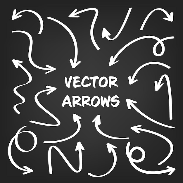 Flechas blancas dibujadas a mano en un fondo gris Cursor de flecha Icono Colección de punteros vectoriales