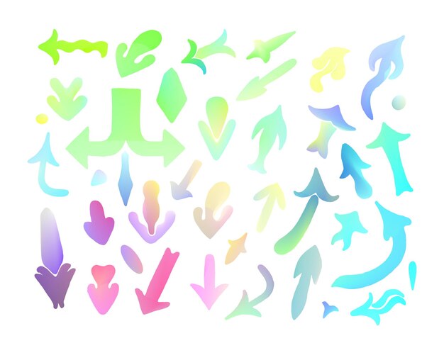 Flechas de boceto de garabato dibujado a mano en colores pastel Conjunto de flechas hechas a mano Elementos de diseño de flecha vectorial de moda en colores pastel