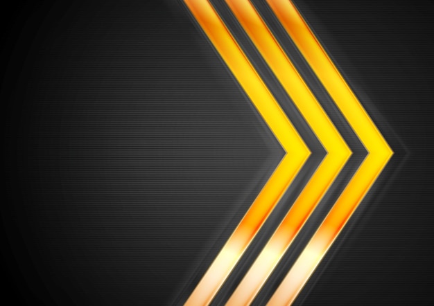 Flechas brillantes de color naranja sobre un fondo negro