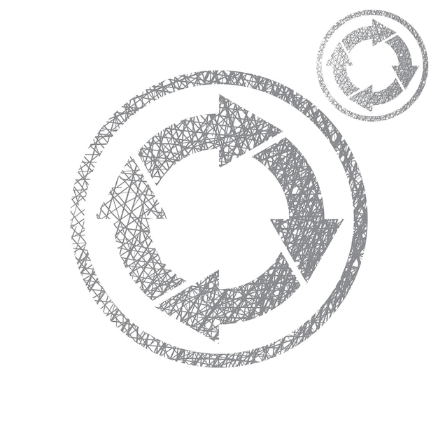 Flechas de bucle símbolo conceptual vector simple icono de un solo color aislado sobre fondo blanco con textura dibujada a mano con boceto.