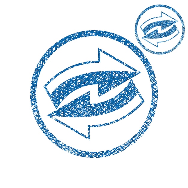 Flechas de bucle símbolo conceptual vector simple icono de un solo color aislado sobre fondo blanco con textura dibujada a mano con boceto.