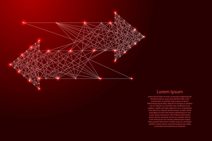 Vector las flechas cambian el concepto de símbolo financiero de la moneda cibernética de las líneas rojas poligonales futuristas y las estrellas brillantes para la tarjeta de felicitación de cartel de cartel bajo concepto de polígono ilustración vectorial