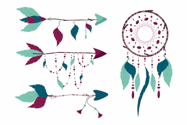 Flechas y cazador de sueños en estilo boho Decoración de cuentas y plumas hechas a mano