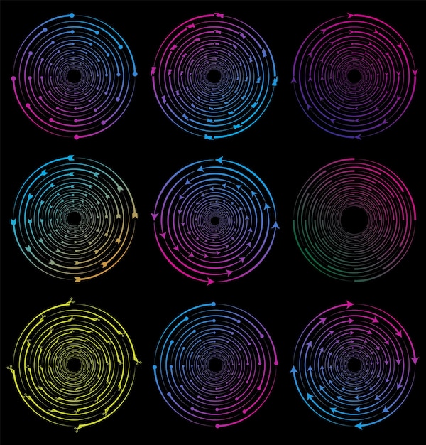 Las flechas circulares concéntricas giran en círculos de vórtice con radial