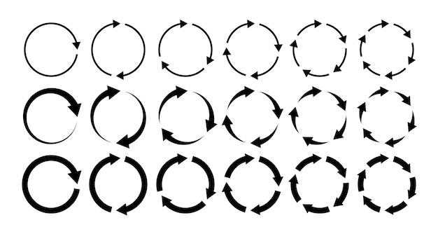 Flechas circulares Proceso circular rotar elemento infográfico Paso redondo sincronización carga símbolo de flecha Opción de rotación vector de trazo editable reciclar signos de actualización Circulación y movimiento dinámico