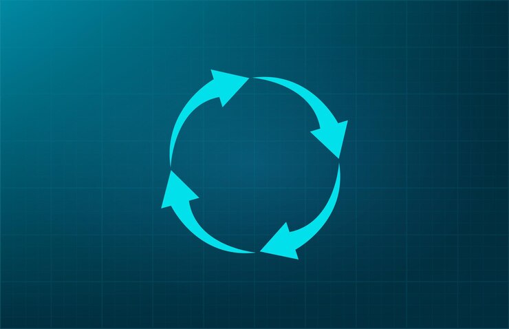 Vector las flechas en un círculo símbolo de reciclaje ilustración vectorial sobre fondo azul eps 10