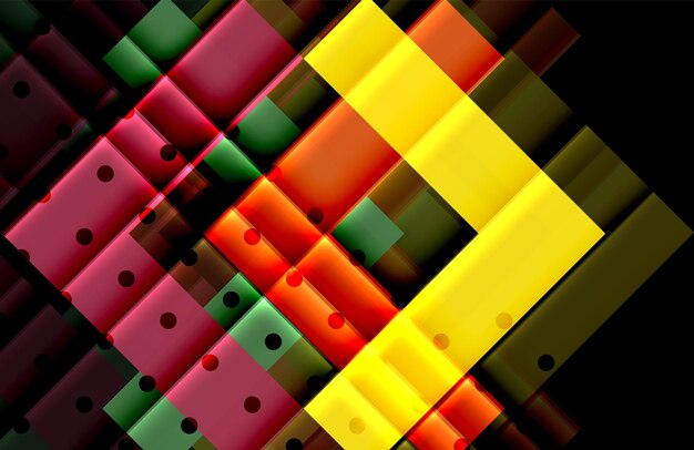 Flechas de color en fondo negro Ilustración vectorial