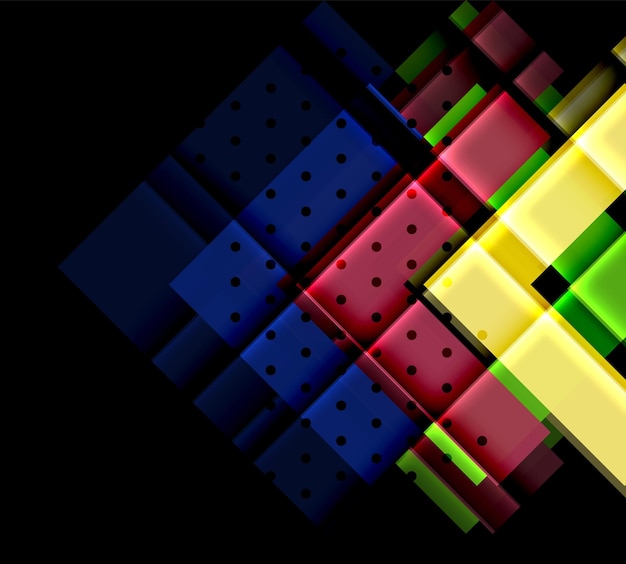 Flechas de color en fondo negro Ilustración vectorial