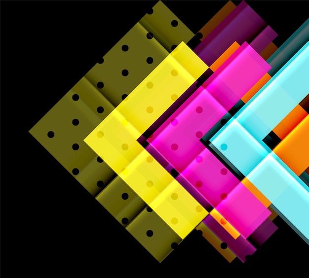 Flechas de color en fondo negro Ilustración vectorial