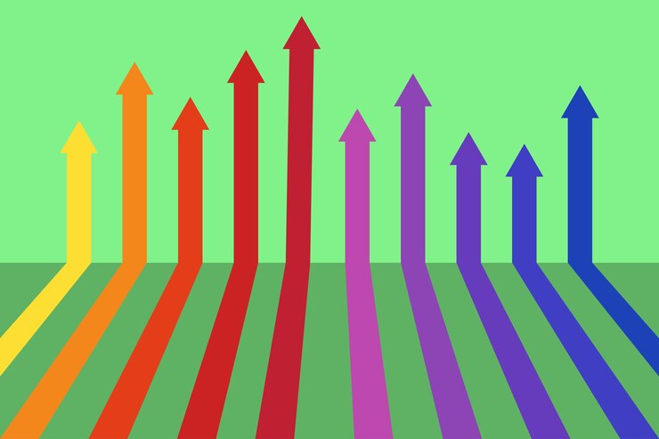 Vector flechas de colores con perspectiva que indican crecimiento