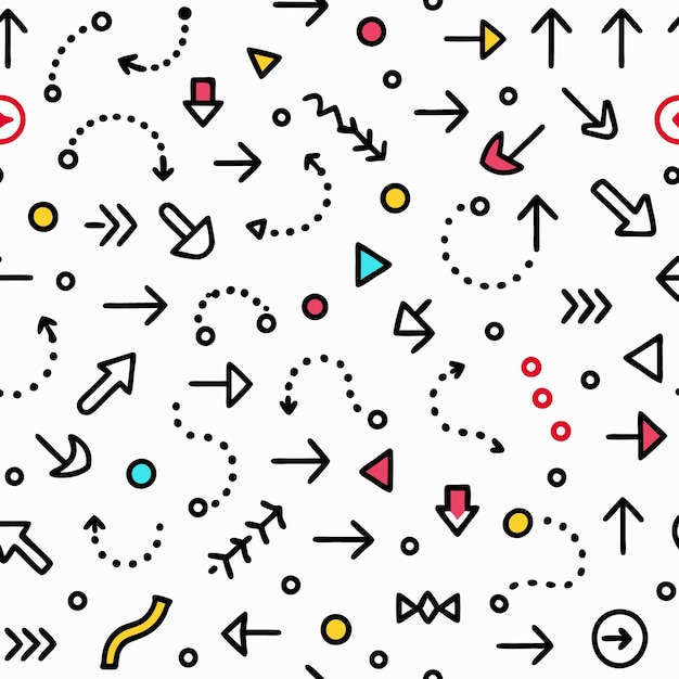 Flechas coloridas apuntan el camino en el patrón de Doodle Abstracto
