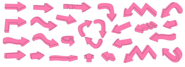 Flechas coloridas iconos de dibujos animados abstractos punteros para presentación o infografía diseño moderno 3d zigzag y remolino sencillo y curvo ilustración aislada vectorial