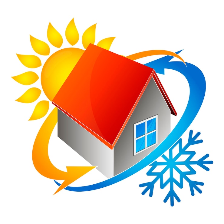 Vector flechas de copo de nieve de sol y señal de aire acondicionado de casa
