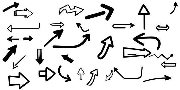 Flechas curvas dibujadas a mano elementos de diseño de líneas garabateadas contorno ilustración vectorial de garabateo