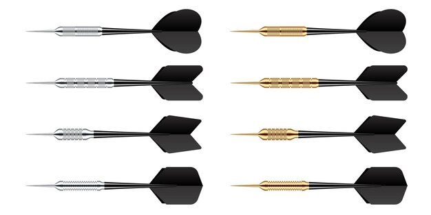Flechas de dardos negras con punta de metal aisladas en fondo blanco dardos lanzando dardos de juegos deportivos