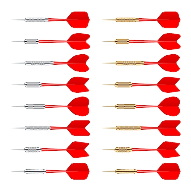 Flechas de dardos rojas con punta de metal aisladas en fondo blanco dardos lanzando dardos de juego deportivo