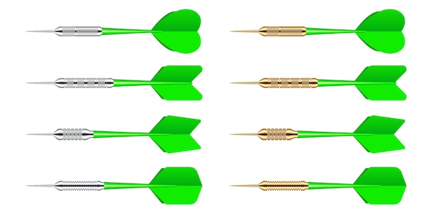 Flechas de dardos verdes con punta de metal aisladas en fondo blanco dardos lanzando dardos de juego deportivo