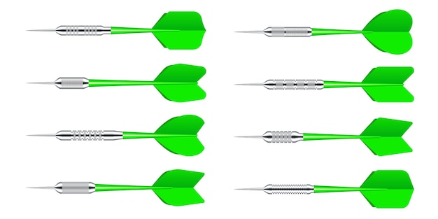 Flechas de dardos verdes con punta de metal aisladas en fondo blanco dardos lanzando dardos de juego deportivo