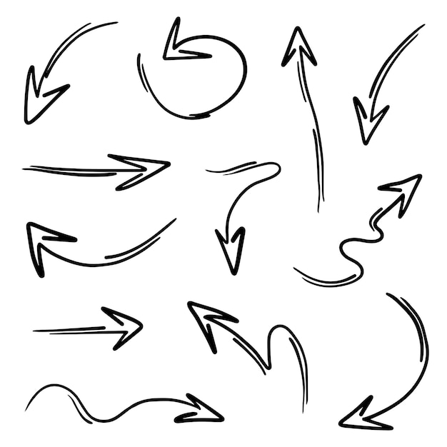 Flechas dibujadas a mano Abstract Doodle Arrows Thin Line Black en muchas colecciones en ilustración vectorial