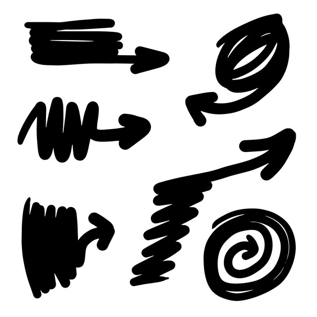 Flechas dibujadas a mano Abstract Doodle Arrows Thin Line Black en muchas colecciones en ilustración vectorial