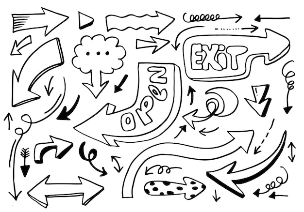 flechas dibujadas a mano aisladas en fondo blanco Ilustración vectorial