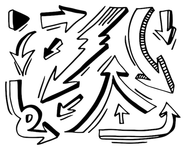 flechas dibujadas a mano aisladas sobre fondo blanco ilustración vectorial
