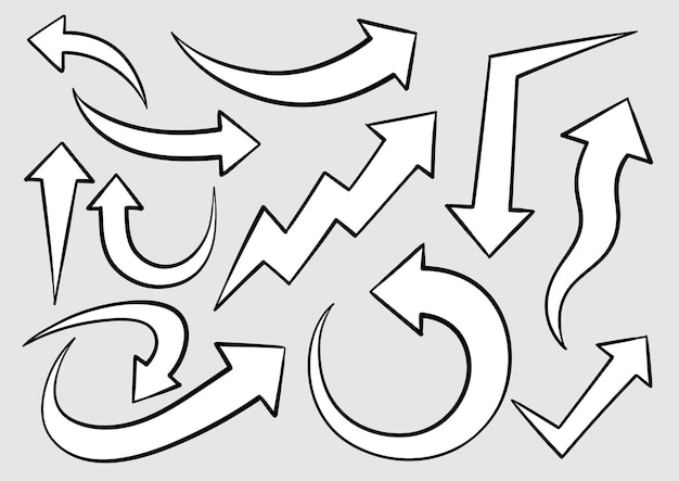 Flechas dibujadas a mano alzada aisladas sobre fondo blanco para elementos en infografía, web, presentaciones de negocios, ilustración conceptual. Vector Premium