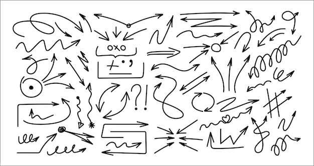 Vector flechas dibujadas a mano doodles con líneas curvas a mano elementos flechas de contorno vector moderno