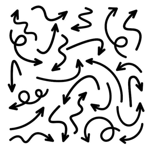 Flechas dibujadas a mano negras en fondo blanco Flecha cursor icono punteros vectoriales Colección De vuelta Siguiente página web Signo