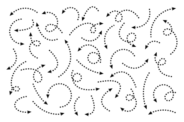 Flechas dibujadas a mano con puntos negros en un fondo blanco Flecha cursor icono punteros vectoriales Colección De vuelta Siguiente página web Signo
