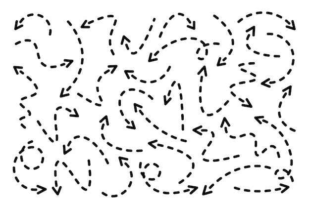 Flechas dibujadas a mano con puntos negros en un fondo blanco Flecha cursor icono punteros vectoriales Colección De vuelta Siguiente página web Signo